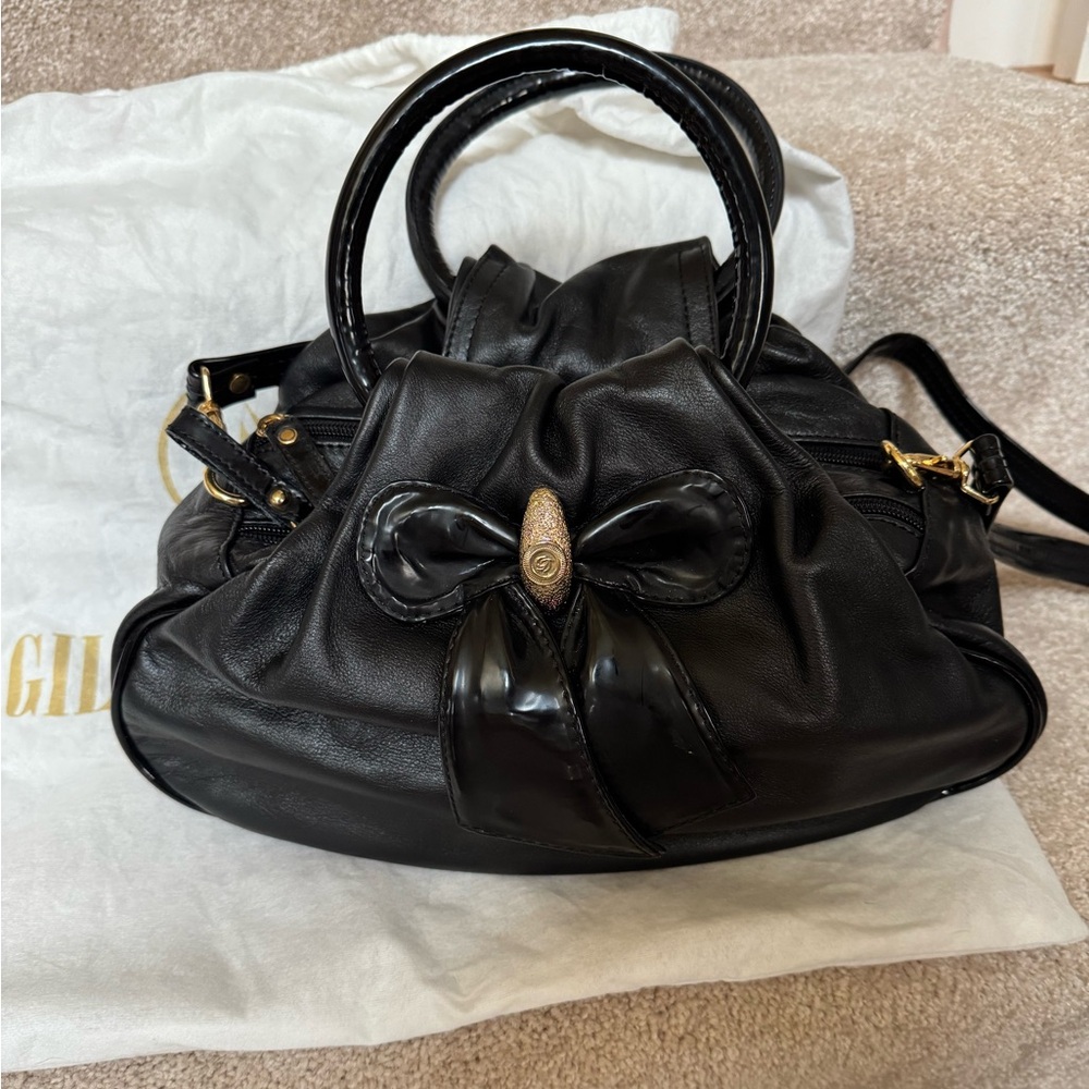 GILDA TONELLI Black Women's Shoulder Bag with Bow Accent, MADE IN ITALY